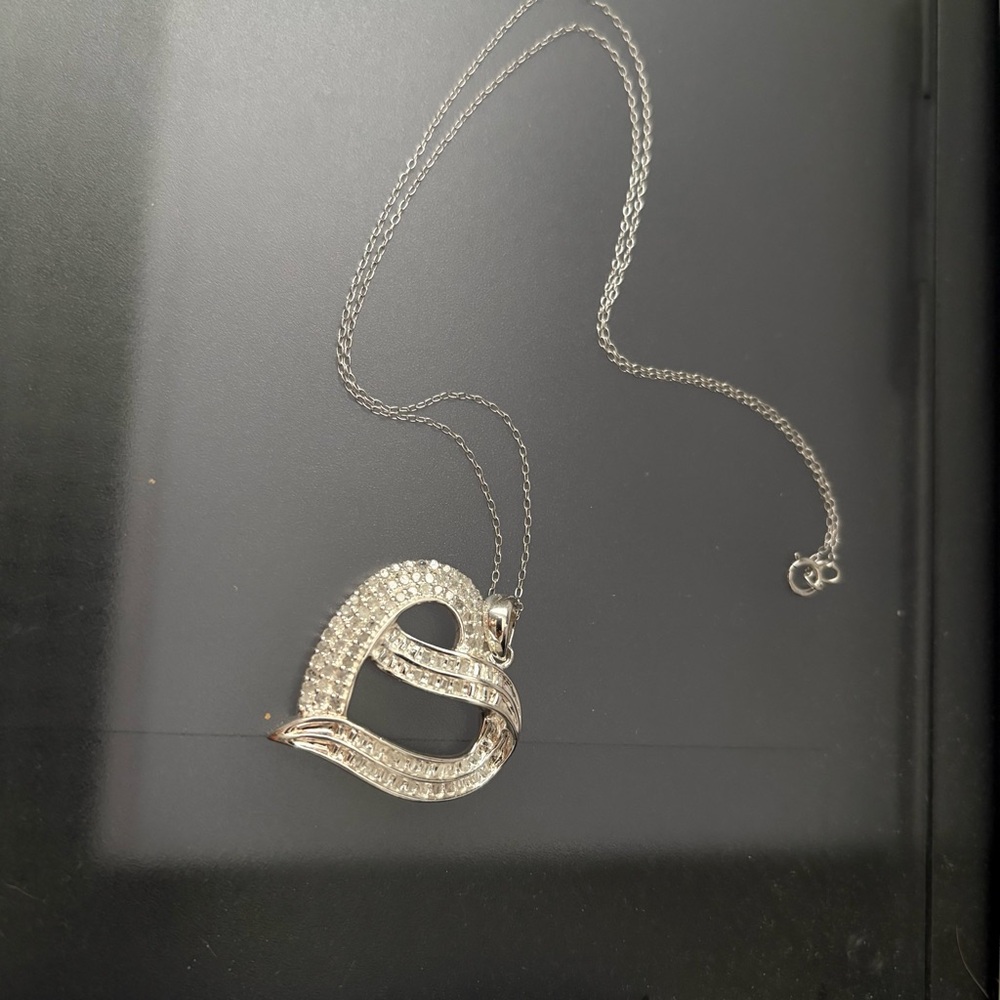 Crystal Pave Heart Pendant Necklace - Silver